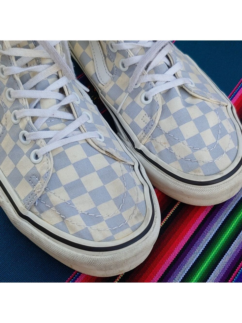 Vans Sk8-Hi Checkerboard Sneakers Zen Blue and White Size Men's 8.5 Women's 10 - Picture 17 of 17